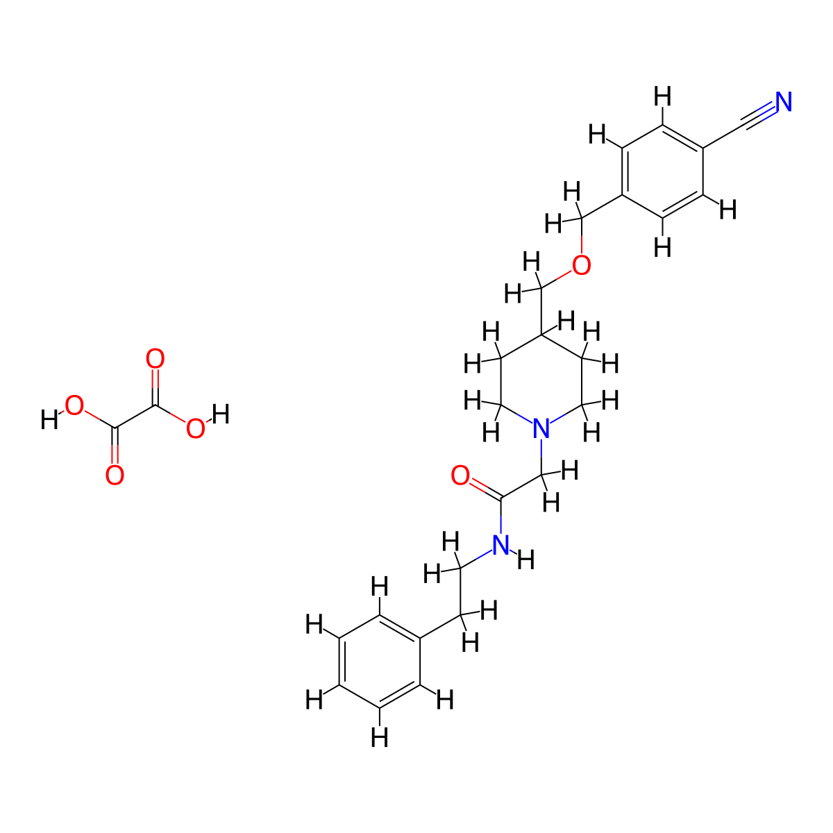 2-(4-(((4-cyanobenzyl)oxy)methyl)piperidin-1-yl)-N-phenethylacetamide oxalate molecular structure, CAS 1396750-75-6