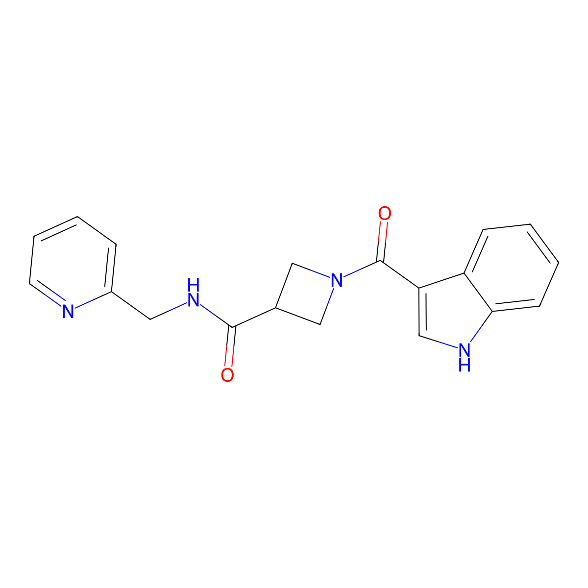 1-(1H-indole-3-carbonyl)-N-(pyridin-2-ylmethyl)azetidine-3-carboxamide molecular structure, CAS 1396750-87-0