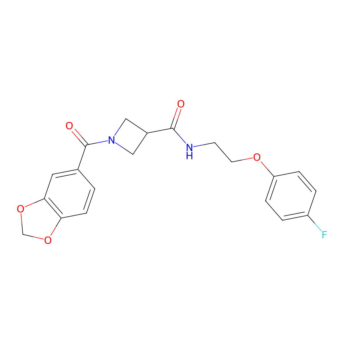 1-(benzo[d][1,3]dioxole-5-carbonyl)-N-(2-(4-fluorophenoxy)ethyl)azetidine-3-carboxamide molecular structure, CAS 1396750-88-1
