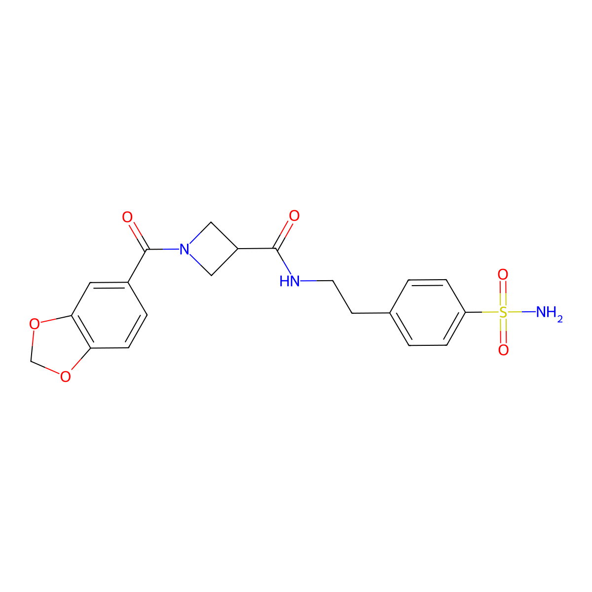 1-(benzo[d][1,3]dioxole-5-carbonyl)-N-(4-sulfamoylphenethyl)azetidine-3-carboxamide molecular structure, CAS 1396750-89-2
