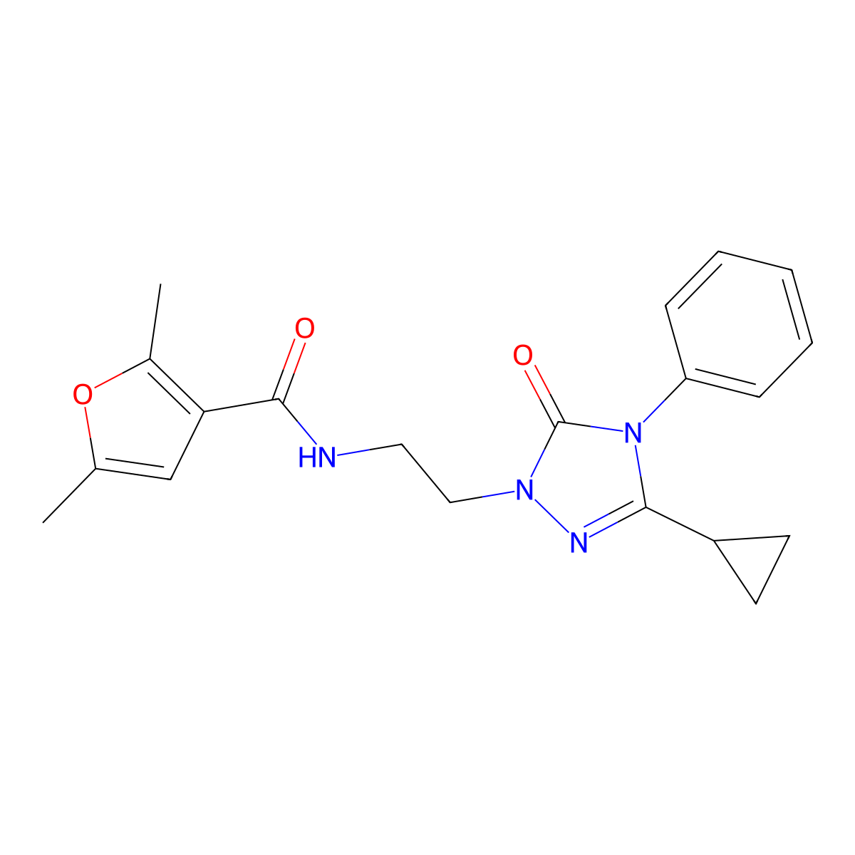 N-[2-(3-cyclopropyl-5-oxo-4-phenyl-4,5-dihydro-1H-1,2,4-triazol-1-yl)ethyl]-2,5-dimethylfuran-3-carboxamide molecular structure, CAS 1396750-96-1