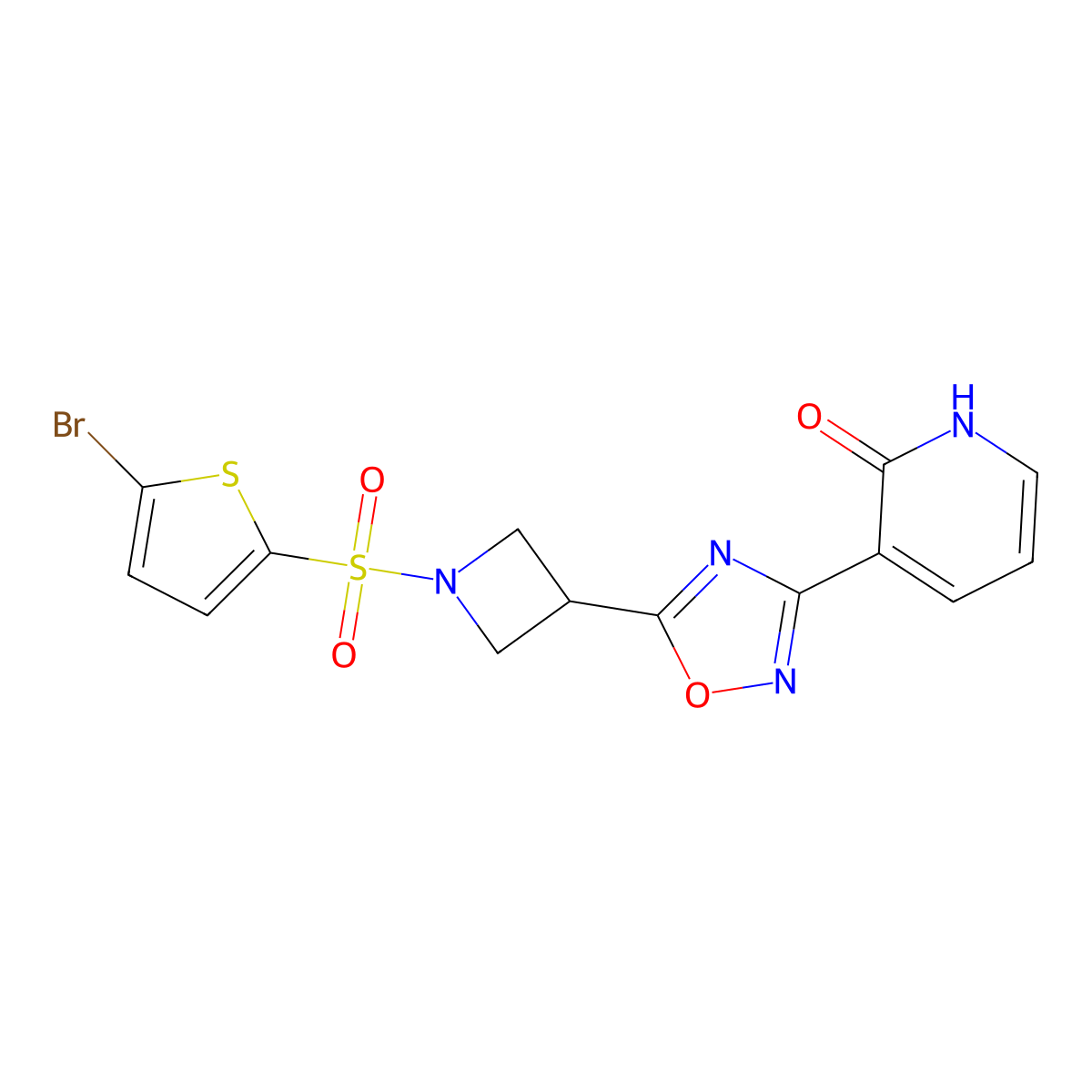 3-(5-(1-((5-bromothiophen-2-yl)sulfonyl)azetidin-3-yl)-1,2,4-oxadiazol-3-yl)pyridin-2(1H)-one molecular structure, CAS 1396751-05-5