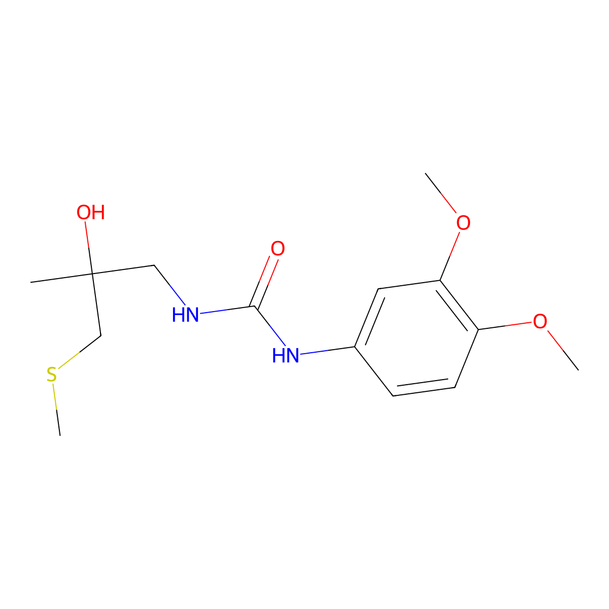 1-(3,4-Dimethoxyphenyl)-3-(2-hydroxy-2-methyl-3-(methylthio)propyl)urea molecular structure, CAS 1396751-07-7