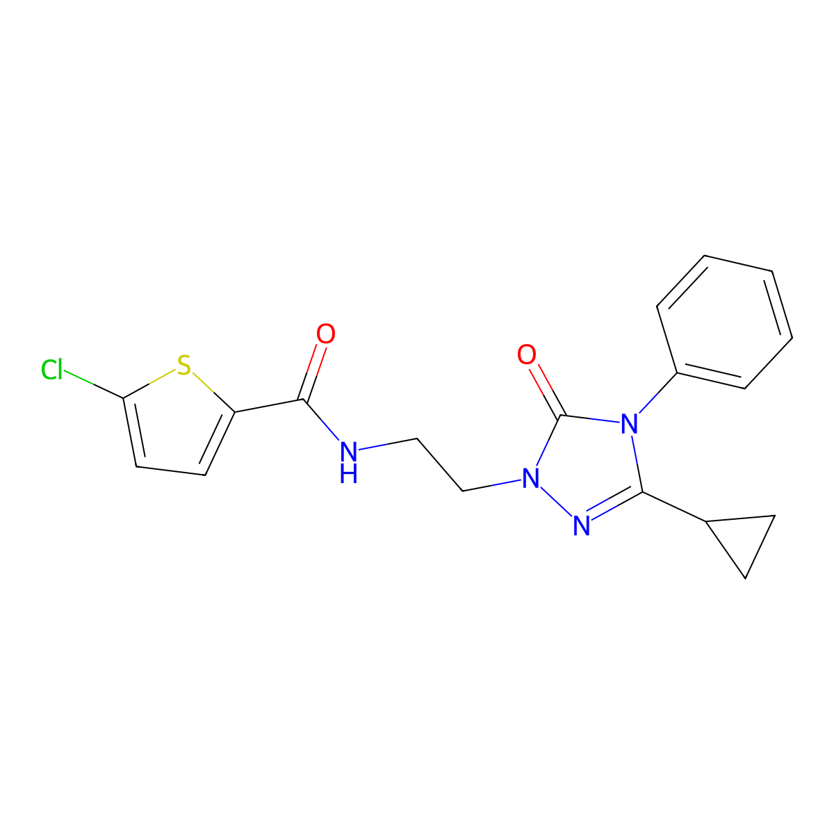 5-chloro-N-[2-(3-cyclopropyl-5-oxo-4-phenyl-4,5-dihydro-1H-1,2,4-triazol-1-yl)ethyl]thiophene-2-carboxamide molecular structure, CAS 1396751-08-8