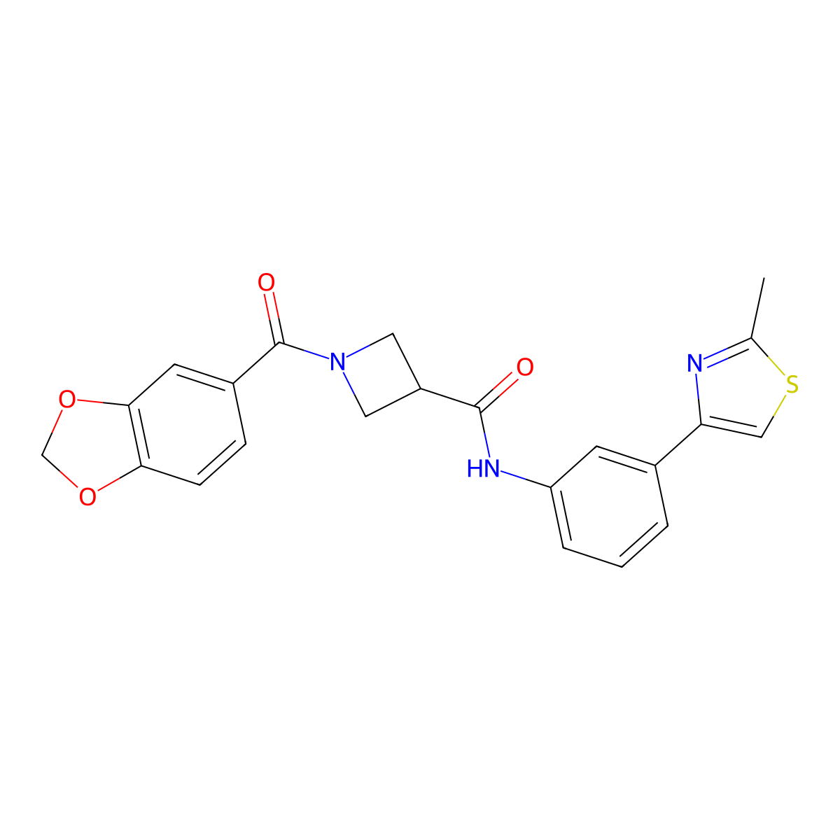 1-(benzo[d][1,3]dioxole-5-carbonyl)-N-(3-(2-methylthiazol-4-yl)phenyl)azetidine-3-carboxamide molecular structure, CAS 1396751-13-5
