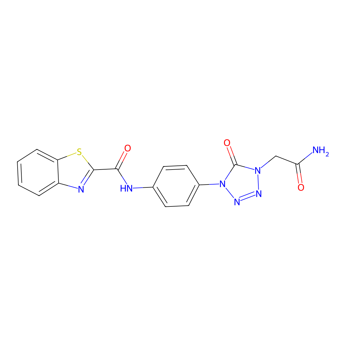 N-(4-(4-(2-amino-2-oxoethyl)-5-oxo-4,5-dihydro-1H-tetrazol-1-yl)phenyl)benzo[d]thiazole-2-carboxamide molecular structure, CAS 1396751-14-6