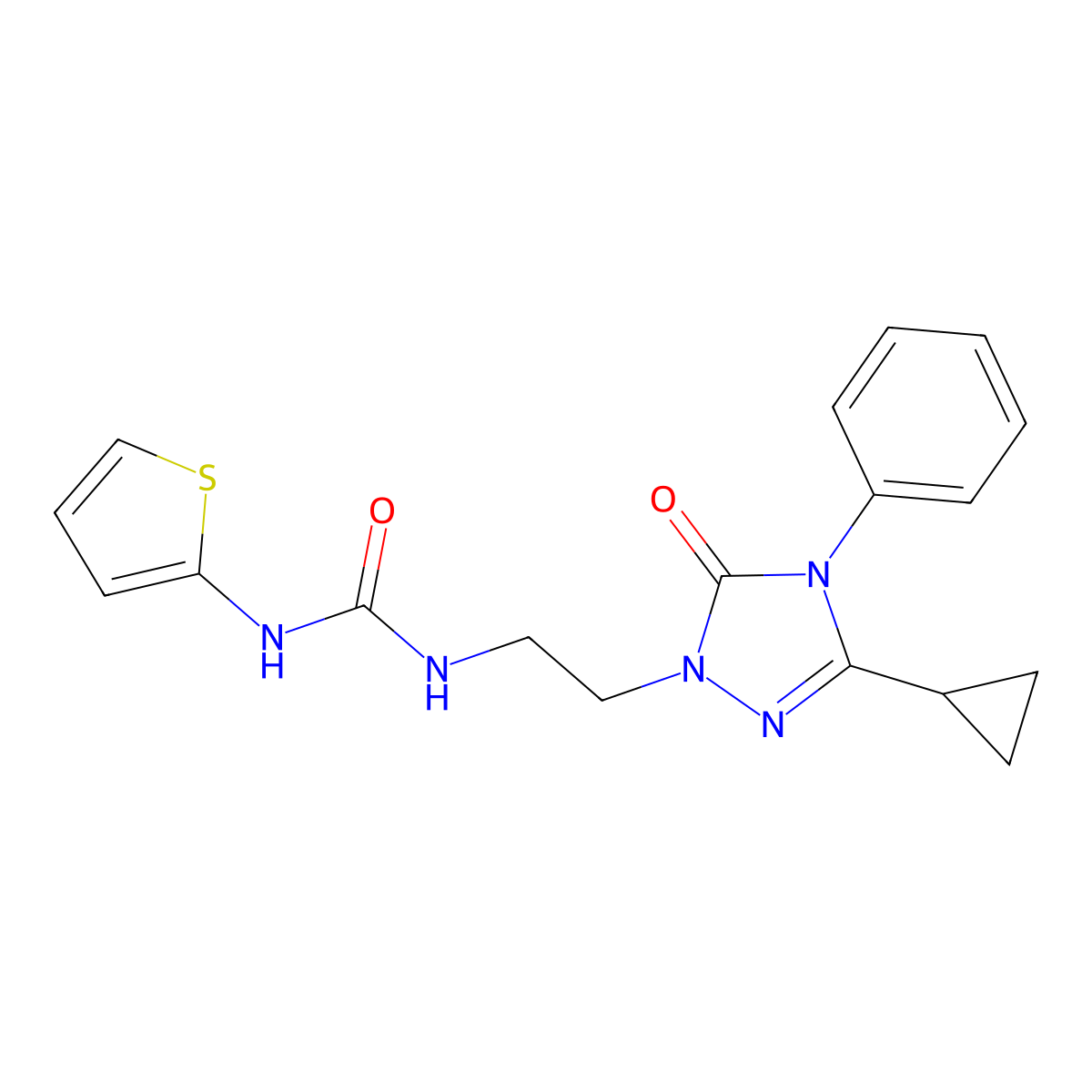 1-(2-(3-cyclopropyl-5-oxo-4-phenyl-4,5-dihydro-1H-1,2,4-triazol-1-yl)ethyl)-3-(thiophen-2-yl)urea molecular structure, CAS 1396751-21-5
