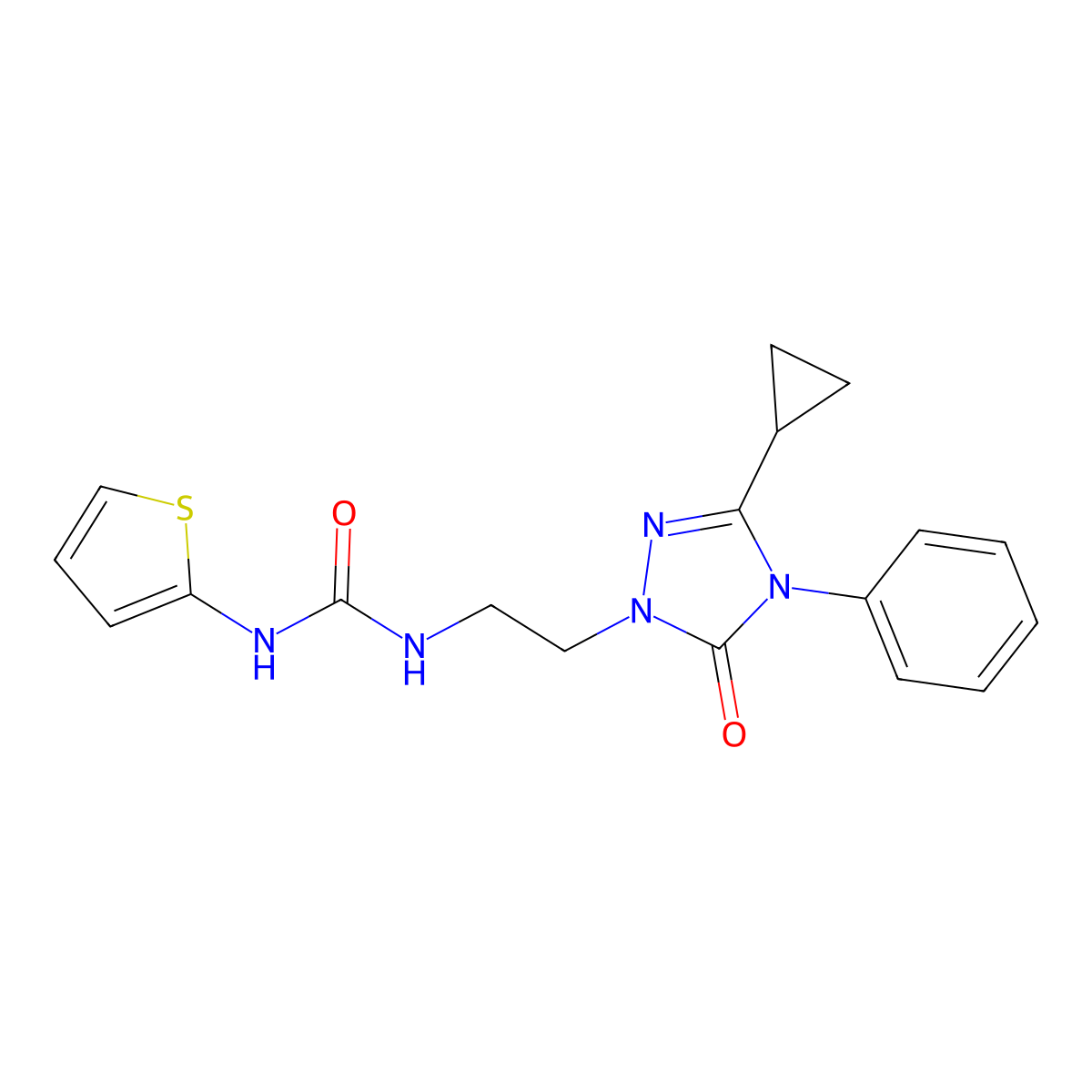 1-(2-(3-cyclopropyl-5-oxo-4-phenyl-4,5-dihydro-1H-1,2,4-triazol-1-yl)ethyl)-3-(thiophen-2-yl)urea molecular structure, CAS 1396751-21-5