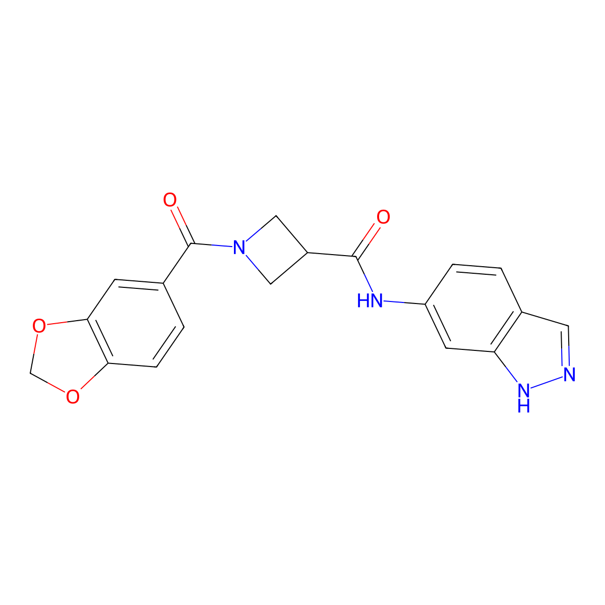 1-(benzo[d][1,3]dioxole-5-carbonyl)-N-(1H-indazol-6-yl)azetidine-3-carboxamide molecular structure, CAS 1396751-25-9