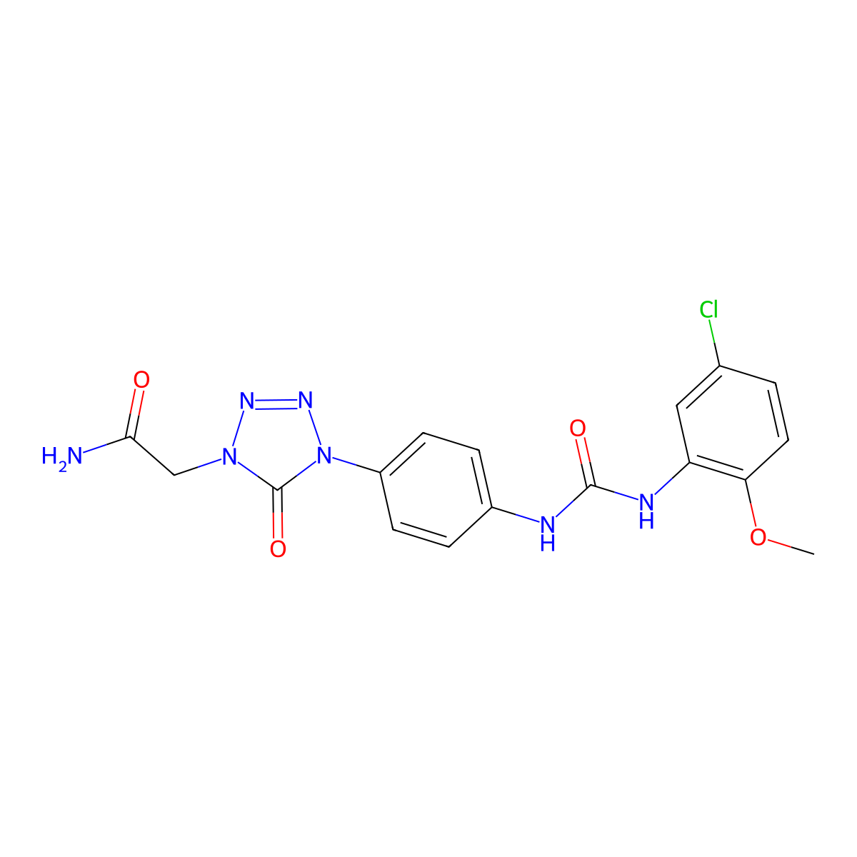 2-(4-(4-(3-(5-chloro-2-methoxyphenyl)ureido)phenyl)-5-oxo-4,5-dihydro-1H-tetrazol-1-yl)acetamide molecular structure, CAS 1396751-26-0