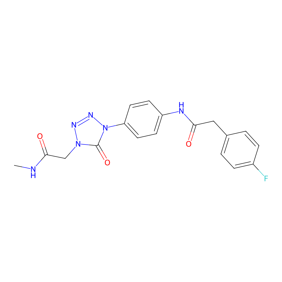 2-(4-fluorophenyl)-N-(4-(4-(2-(methylamino)-2-oxoethyl)-5-oxo-4,5-dihydro-1H-tetrazol-1-yl)phenyl)acetamide molecular structure, CAS 1396751-36-2