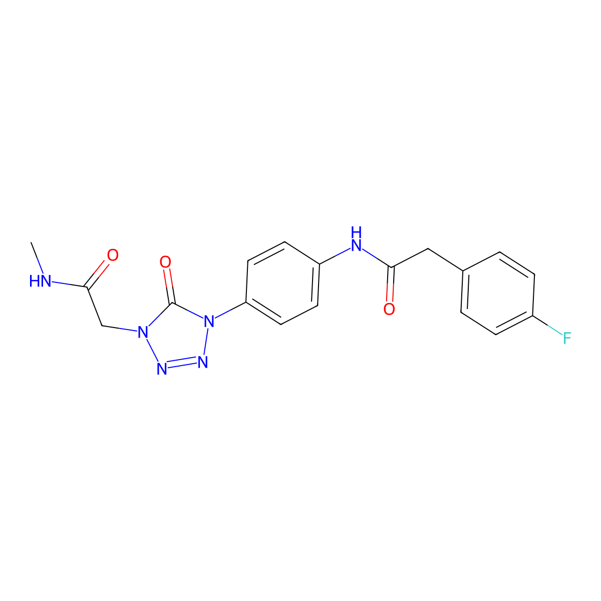 2-(4-fluorophenyl)-N-(4-(4-(2-(methylamino)-2-oxoethyl)-5-oxo-4,5-dihydro-1H-tetrazol-1-yl)phenyl)acetamide molecular structure, CAS 1396751-36-2