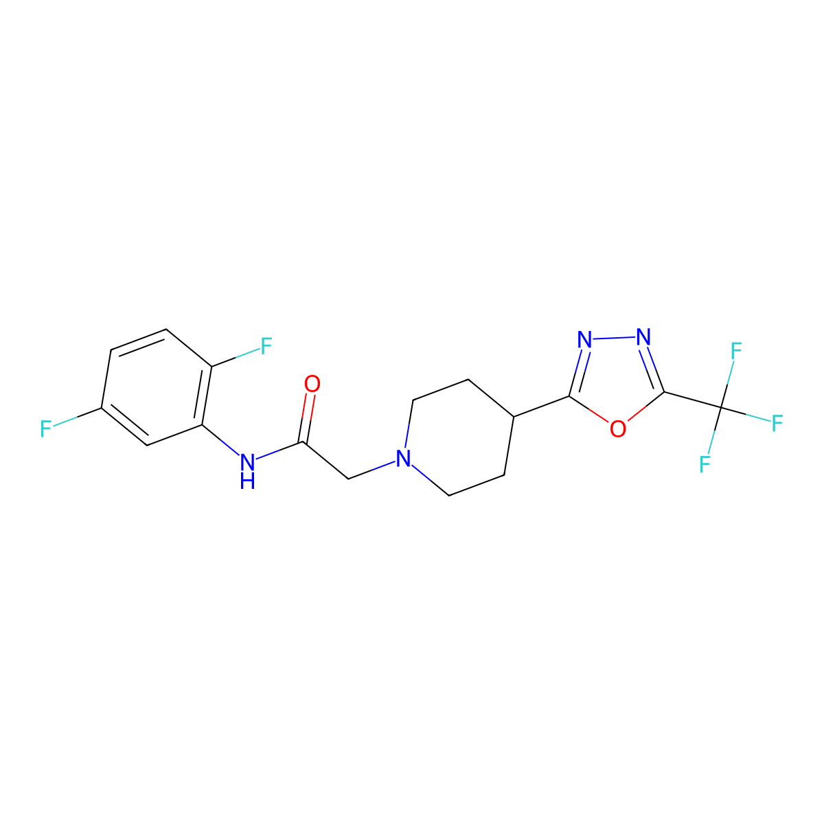 N-(2,5-difluorophenyl)-2-(4-(5-(trifluoromethyl)-1,3,4-oxadiazol-2-yl)piperidin-1-yl)acetamide molecular structure, CAS 1396751-42-0