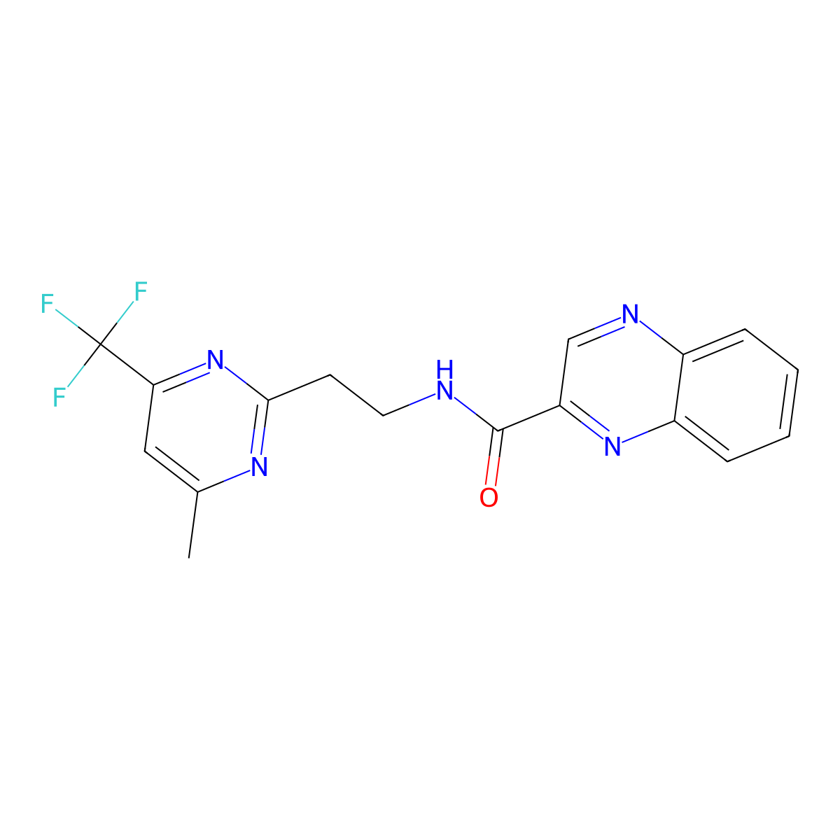 N-{2-[4-methyl-6-(trifluoromethyl)pyrimidin-2-yl]ethyl}quinoxaline-2-carboxamide molecular structure, CAS 1396751-54-4