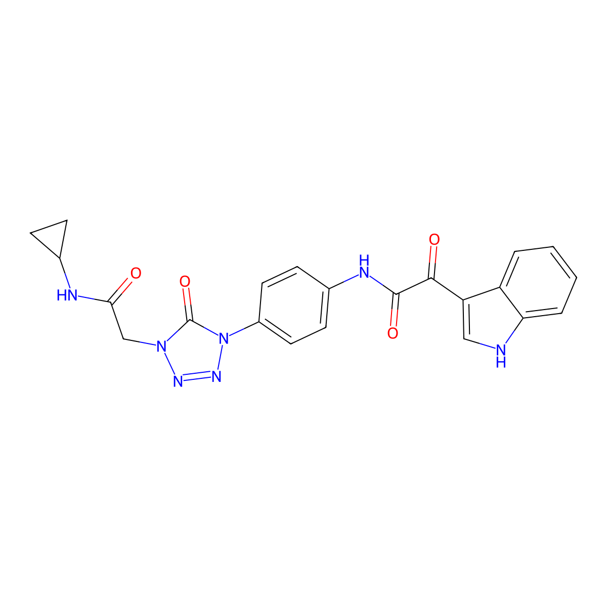 N-(4-(4-(2-(cyclopropylamino)-2-oxoethyl)-5-oxo-4,5-dihydro-1H-tetrazol-1-yl)phenyl)-2-(1H-indol-3-yl)-2-oxoacetamide molecular structure, CAS 1396751-60-2