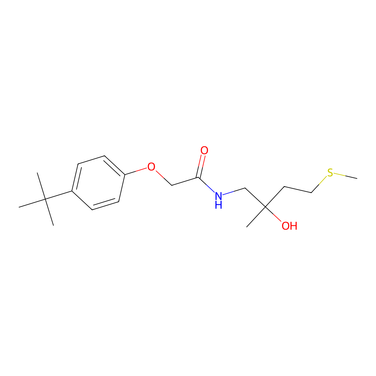 2-(4-(tert-butyl)phenoxy)-N-(2-hydroxy-2-methyl-4-(methylthio)butyl)acetamide molecular structure, CAS 1396751-77-1