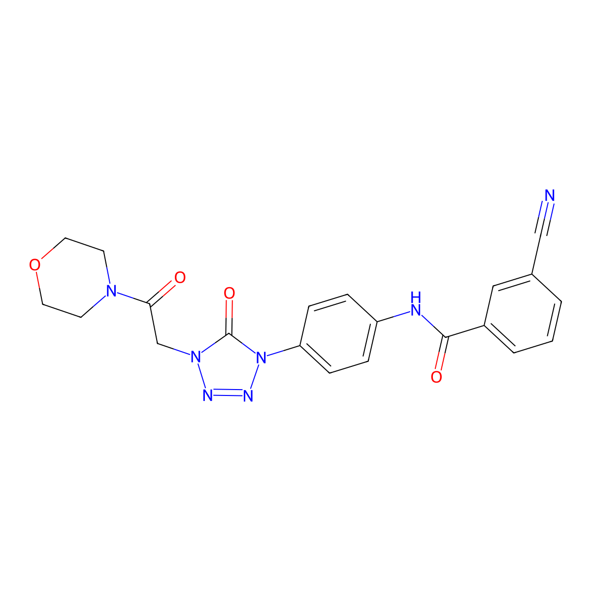 3-cyano-N-(4-(4-(2-morpholino-2-oxoethyl)-5-oxo-4,5-dihydro-1H-tetrazol-1-yl)phenyl)benzamide molecular structure, CAS 1396751-80-6