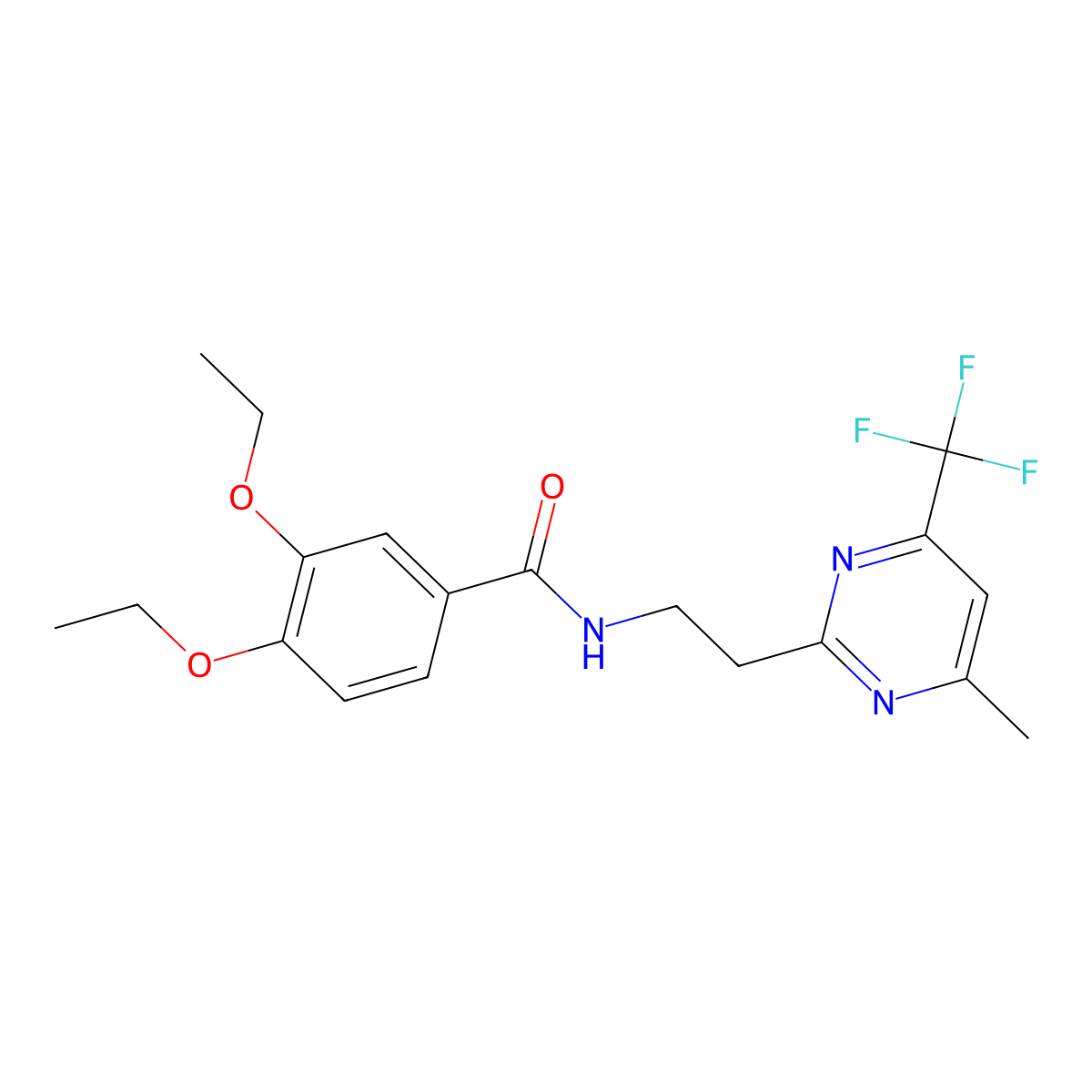 3,4-diethoxy-N-{2-[4-methyl-6-(trifluoromethyl)pyrimidin-2-yl]ethyl}benzamide molecular structure, CAS 1396751-83-9