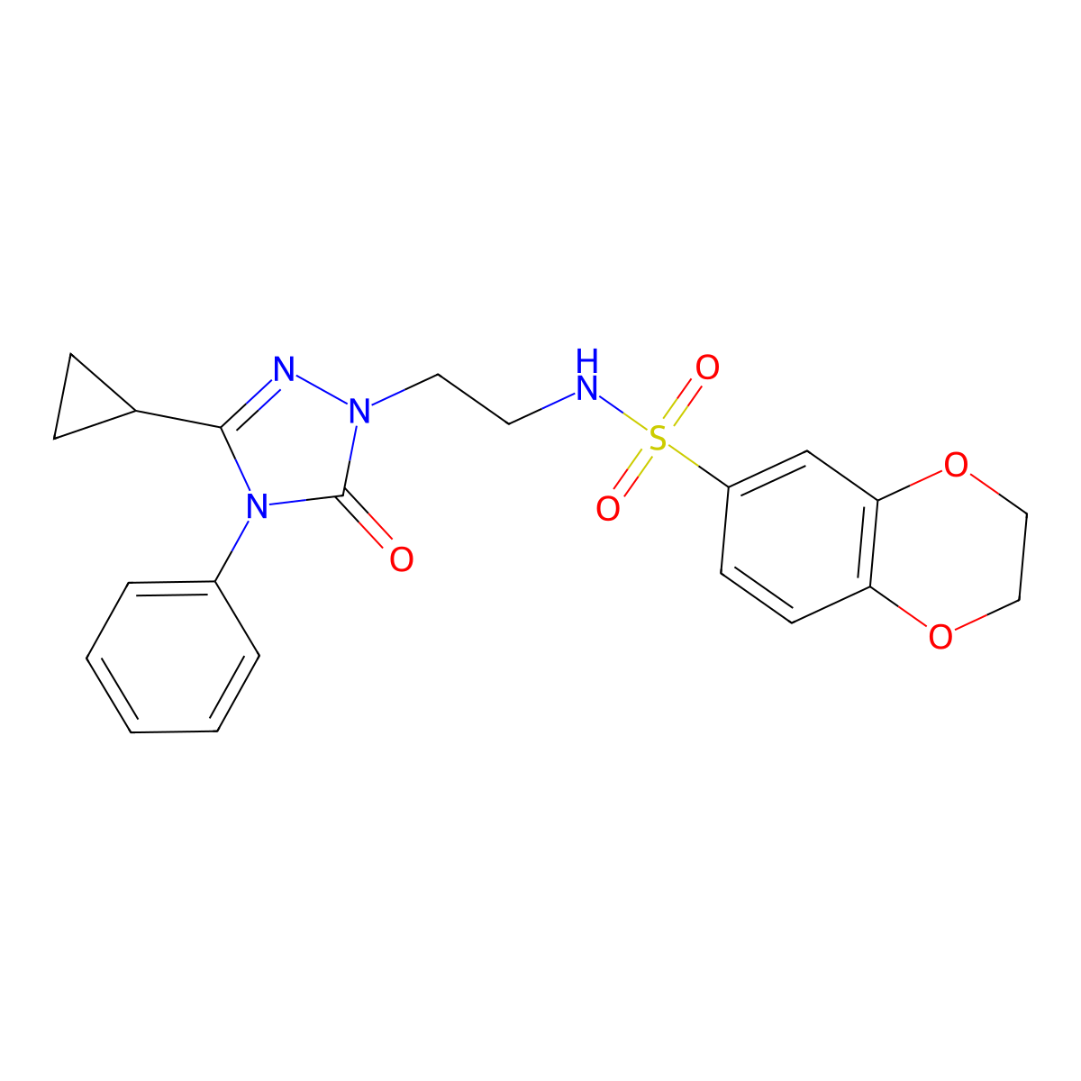 N-(2-(3-cyclopropyl-5-oxo-4-phenyl-4,5-dihydro-1H-1,2,4-triazol-1-yl)ethyl)-2,3-dihydrobenzo[b][1,4]dioxine-6-sulfonamide molecular structure, CAS 1396751-84-0