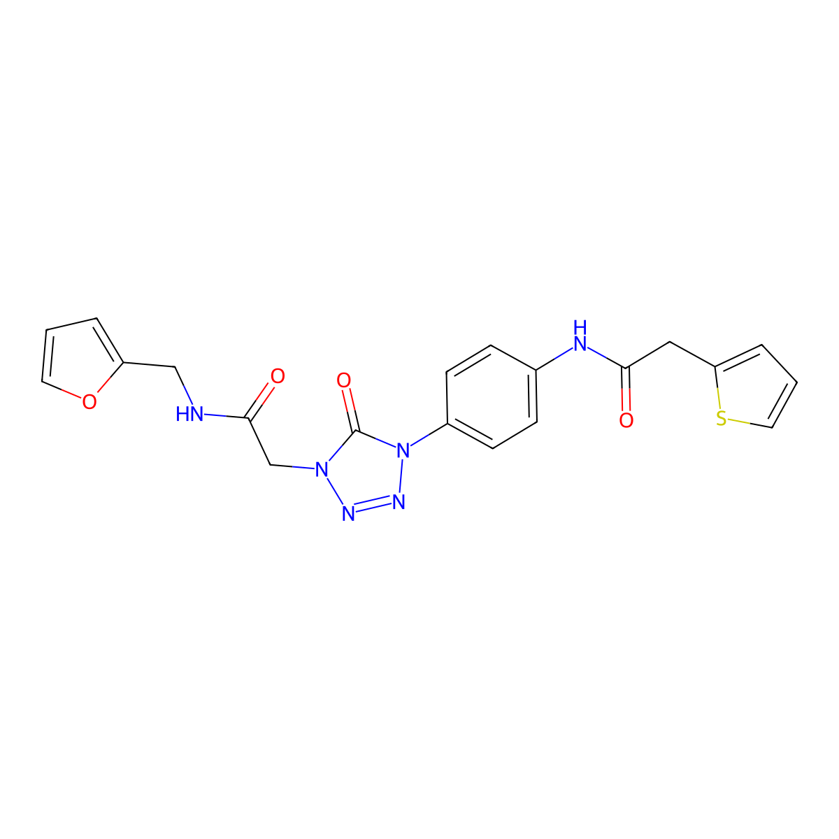 N-(furan-2-ylmethyl)-2-(5-oxo-4-(4-(2-(thiophen-2-yl)acetamido)phenyl)-4,5-dihydro-1H-tetrazol-1-yl)acetamide molecular structure, CAS 1396751-85-1