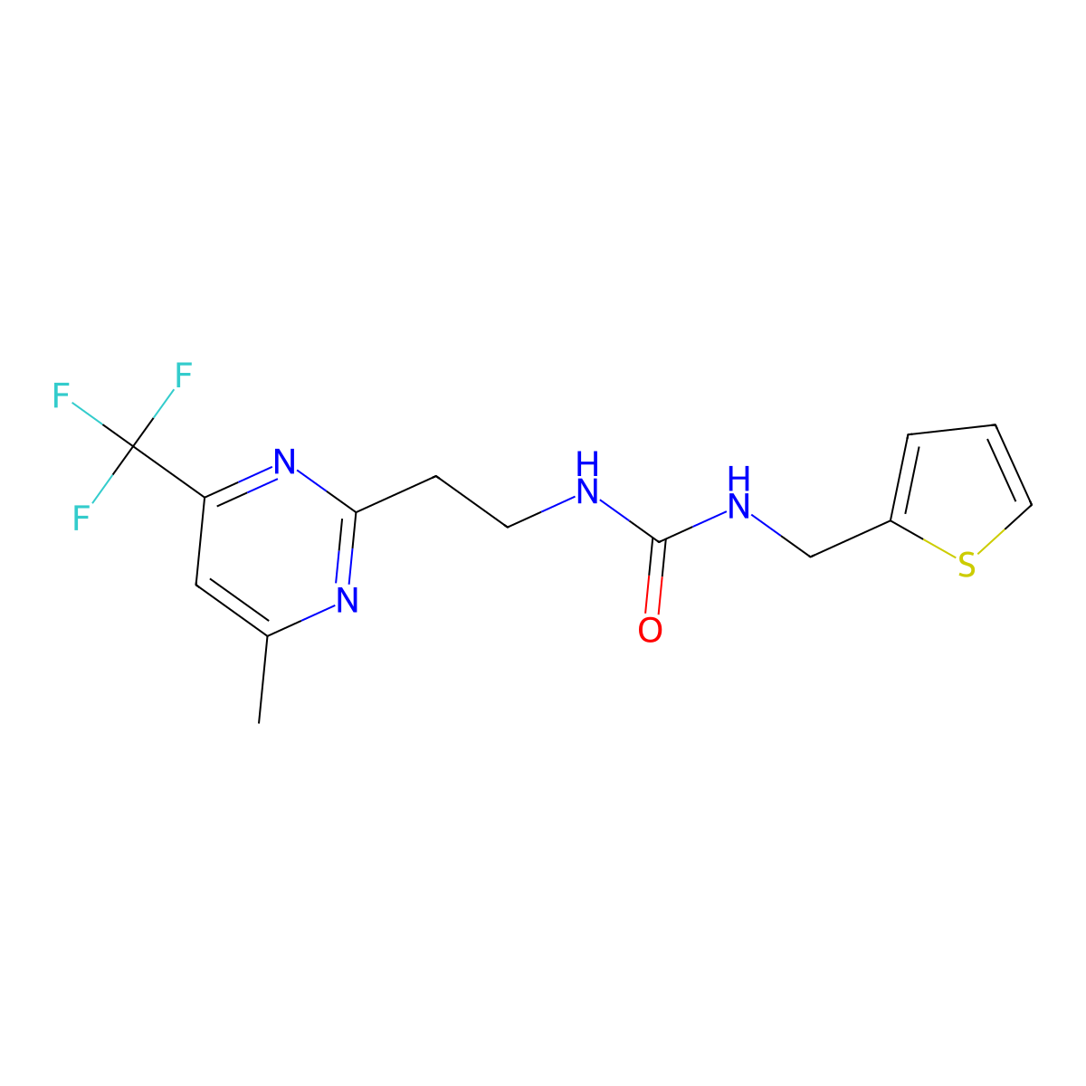 1-(2-(4-Methyl-6-(trifluoromethyl)pyrimidin-2-yl)ethyl)-3-(thiophen-2-ylmethyl)urea molecular structure, CAS 1396751-99-7