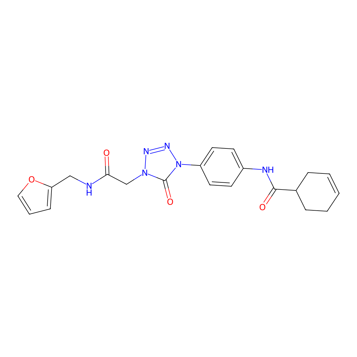 N-(4-(4-(2-((furan-2-ylmethyl)amino)-2-oxoethyl)-5-oxo-4,5-dihydro-1H-tetrazol-1-yl)phenyl)cyclohex-3-enecarboxamide molecular structure, CAS 1396752-01-4