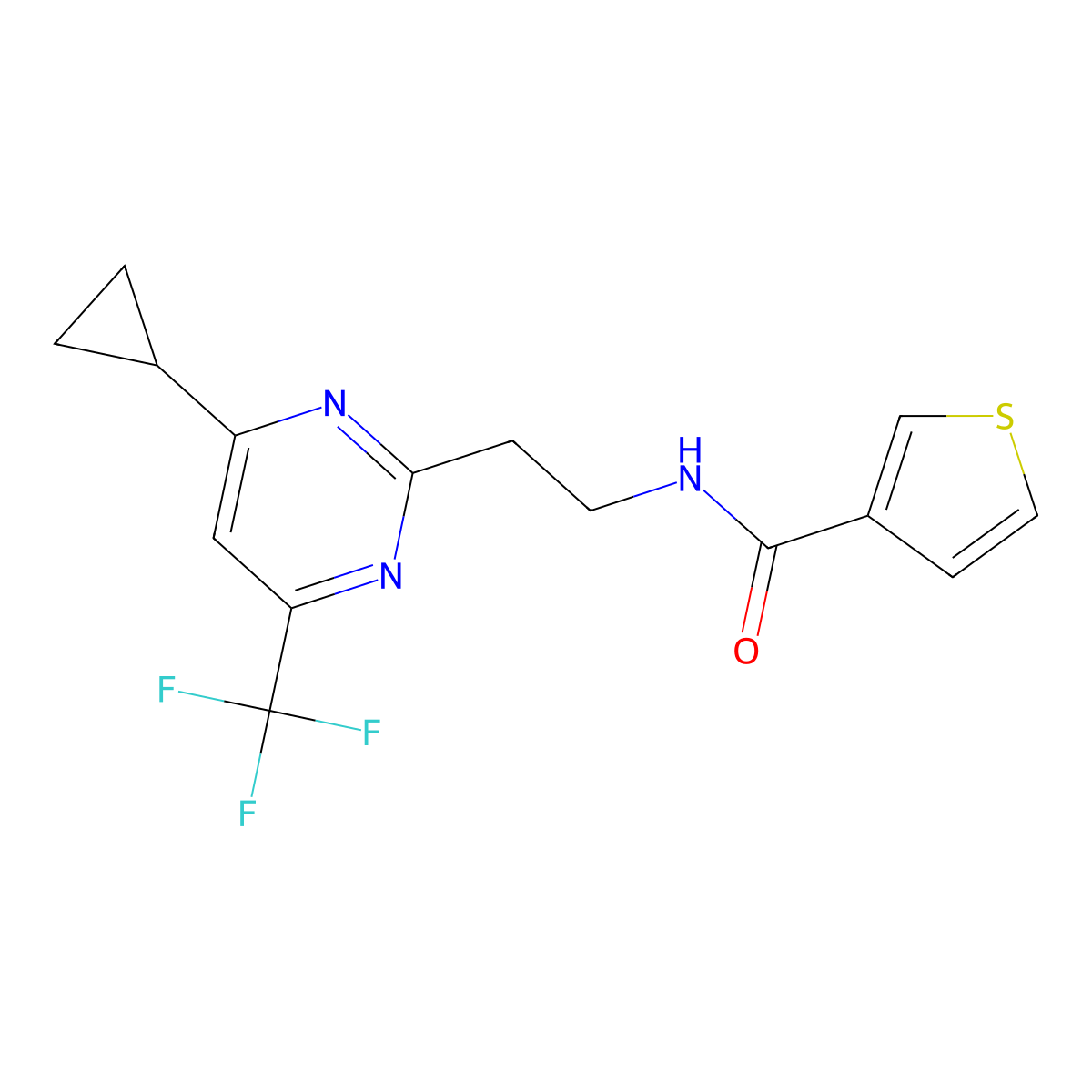 N-{2-[4-cyclopropyl-6-(trifluoromethyl)pyrimidin-2-yl]ethyl}thiophene-3-carboxamide molecular structure, CAS 1396752-09-2