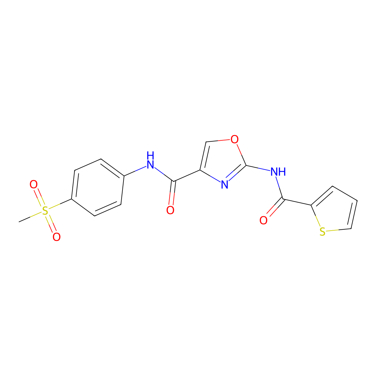 N-(4-(methylsulfonyl)phenyl)-2-(thiophene-2-carboxamido)oxazole-4-carboxamide molecular structure, CAS 1396752-13-8