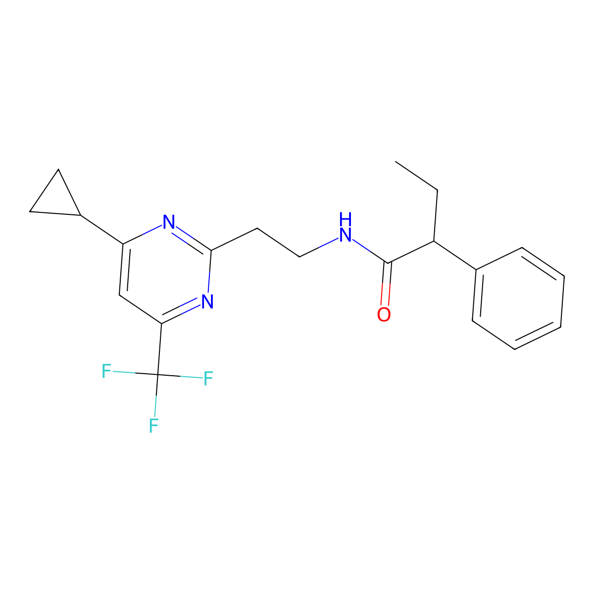 N-(2-(4-cyclopropyl-6-(trifluoromethyl)pyrimidin-2-yl)ethyl)-2-phenylbutanamide molecular structure, CAS 1396752-15-0
