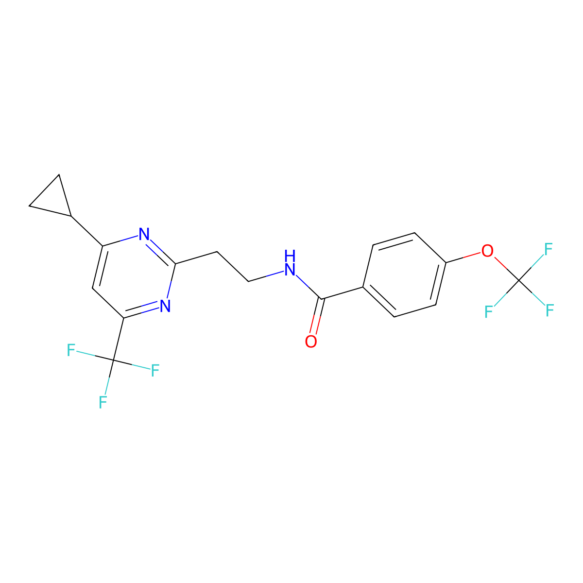 N-{2-[4-cyclopropyl-6-(trifluoromethyl)pyrimidin-2-yl]ethyl}-4-(trifluoromethoxy)benzamide molecular structure, CAS 1396757-32-6