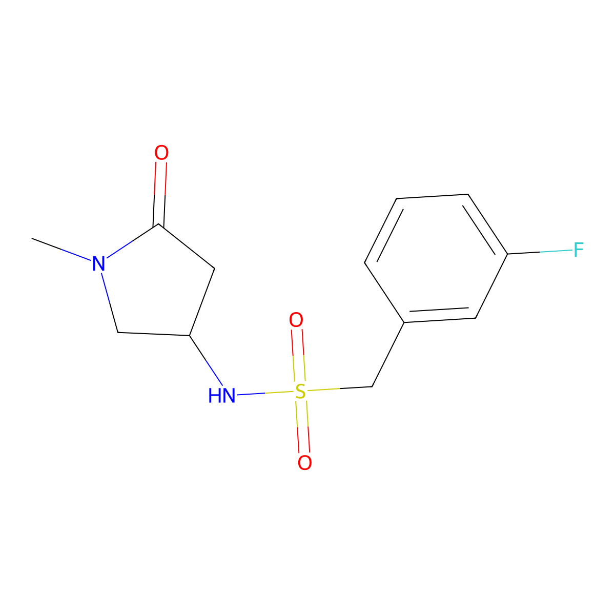1-(3-fluorophenyl)-N-(1-methyl-5-oxopyrrolidin-3-yl)methanesulfonamide molecular structure, CAS 1396757-37-1
