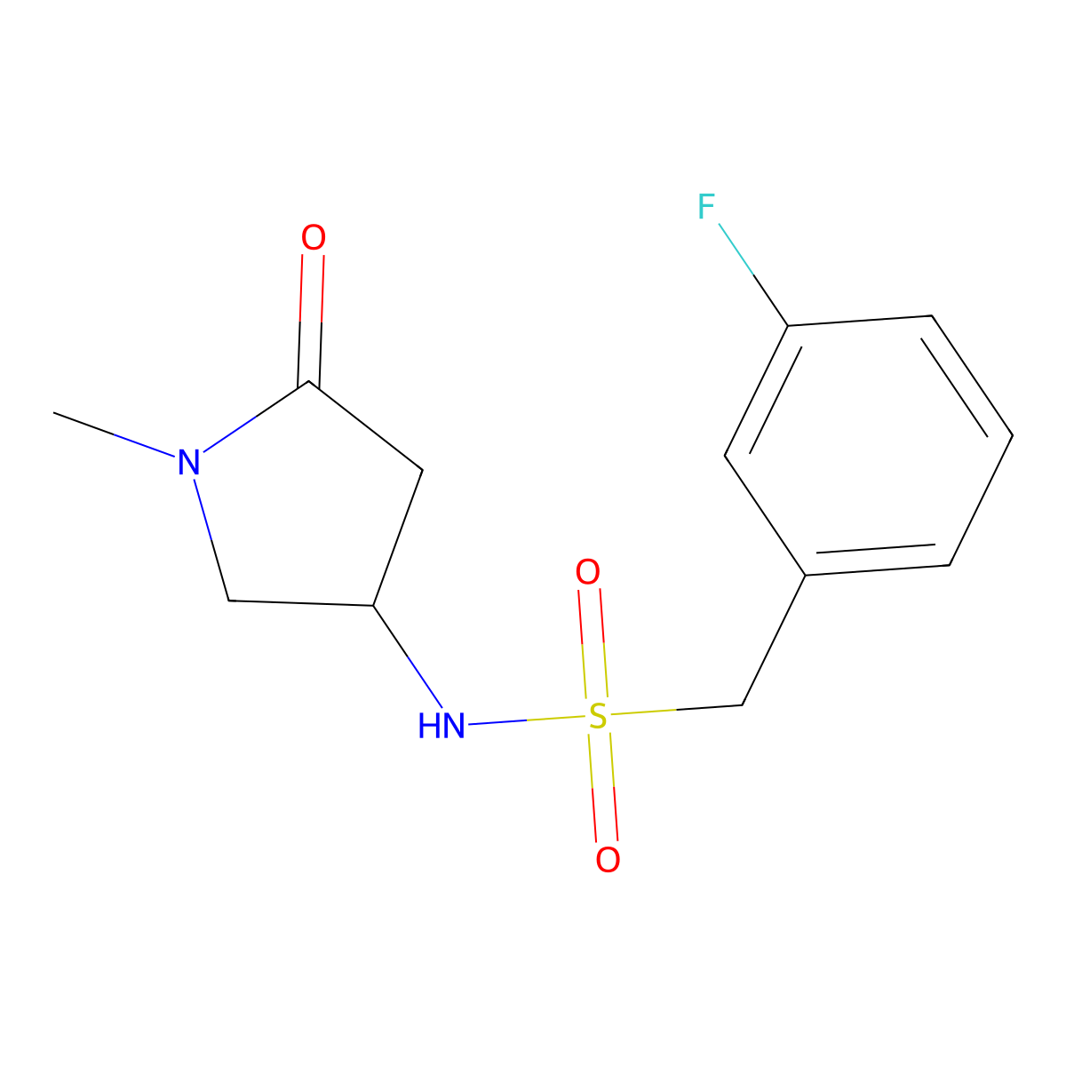 1-(3-fluorophenyl)-N-(1-methyl-5-oxopyrrolidin-3-yl)methanesulfonamide molecular structure, CAS 1396757-37-1