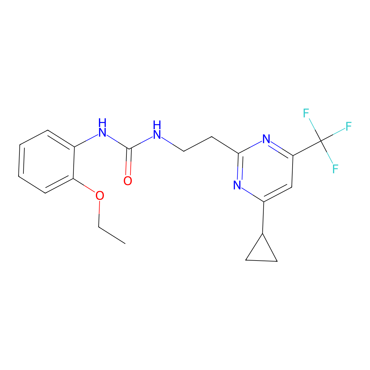 1-(2-(4-Cyclopropyl-6-(trifluoromethyl)pyrimidin-2-yl)ethyl)-3-(2-ethoxyphenyl)urea molecular structure, CAS 1396757-45-1