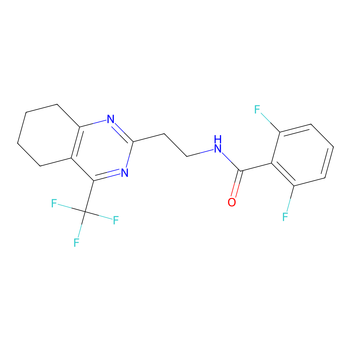 2,6-difluoro-N-(2-(4-(trifluoromethyl)-5,6,7,8-tetrahydroquinazolin-2-yl)ethyl)benzamide molecular structure, CAS 1396757-56-4