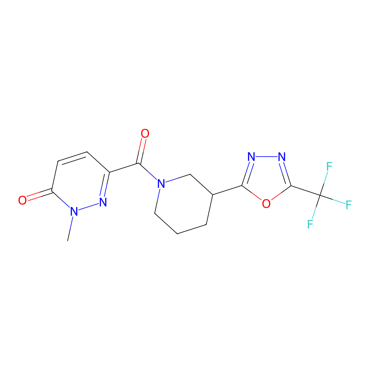 2-methyl-6-(3-(5-(trifluoromethyl)-1,3,4-oxadiazol-2-yl)piperidine-1-carbonyl)pyridazin-3(2H)-one molecular structure, CAS 1396757-58-6