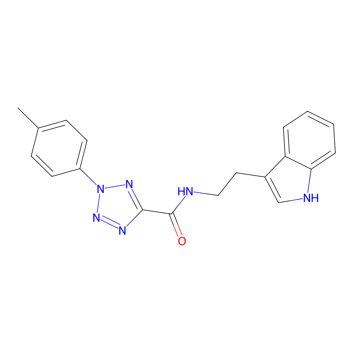 N-(2-(1H-indol-3-yl)ethyl)-2-(p-tolyl)-2H-tetrazole-5-carboxamide molecular structure, CAS 1396757-80-4