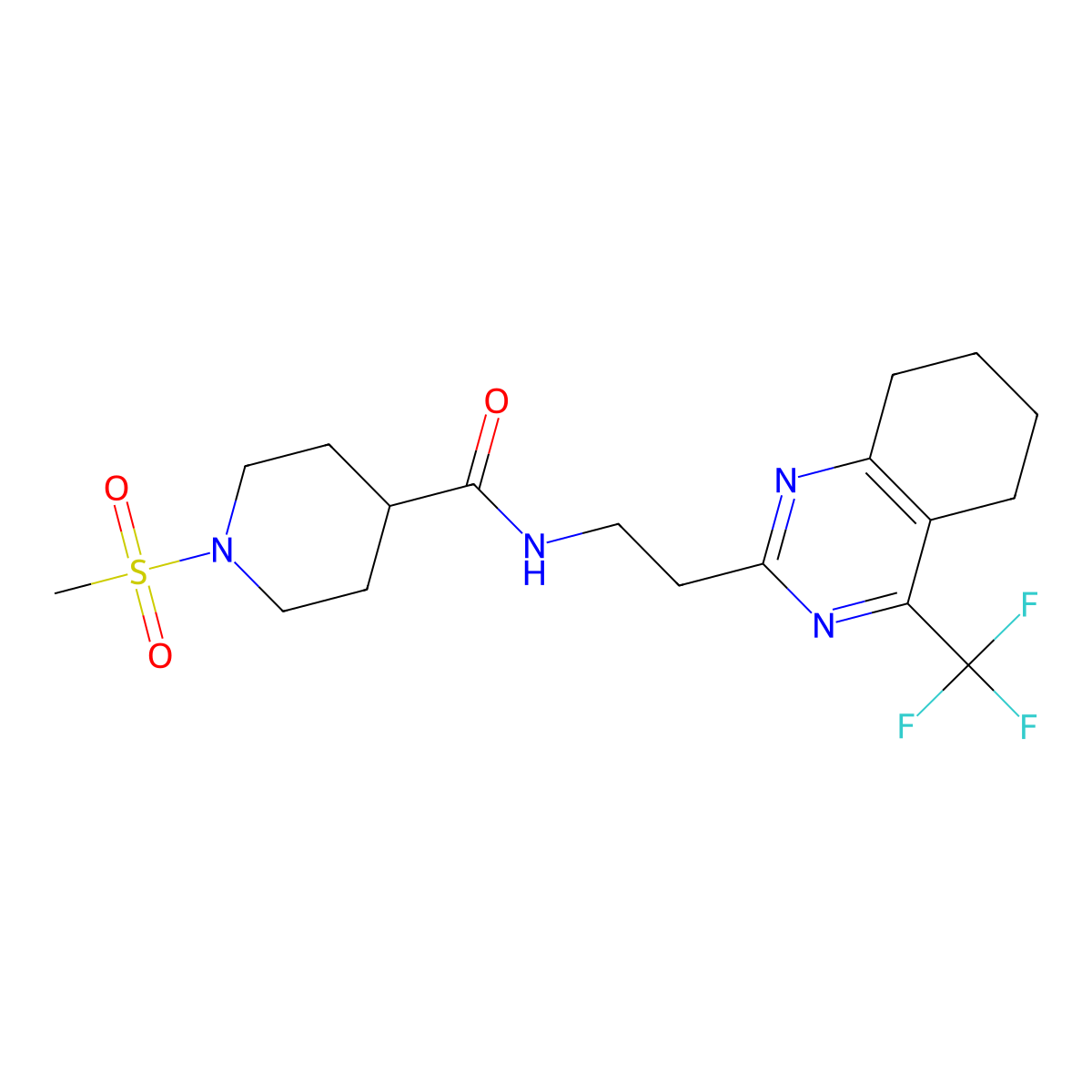 1-(methylsulfonyl)-N-(2-(4-(trifluoromethyl)-5,6,7,8-tetrahydroquinazolin-2-yl)ethyl)piperidine-4-carboxamide molecular structure, CAS 1396757-85-9