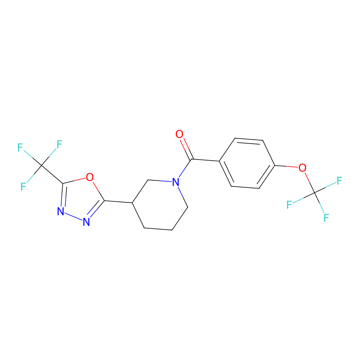 (4-(Trifluoromethoxy)phenyl)(3-(5-(trifluoromethyl)-1,3,4-oxadiazol-2-yl)piperidin-1-yl)methanone molecular structure, CAS 1396757-86-0