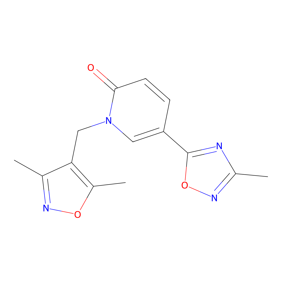1-[(3,5-dimethylisoxazol-4-yl)methyl]-5-(3-methyl-1,2,4-oxadiazol-5-yl)pyridin-2(1H)-one molecular structure, CAS 1396758-04-5