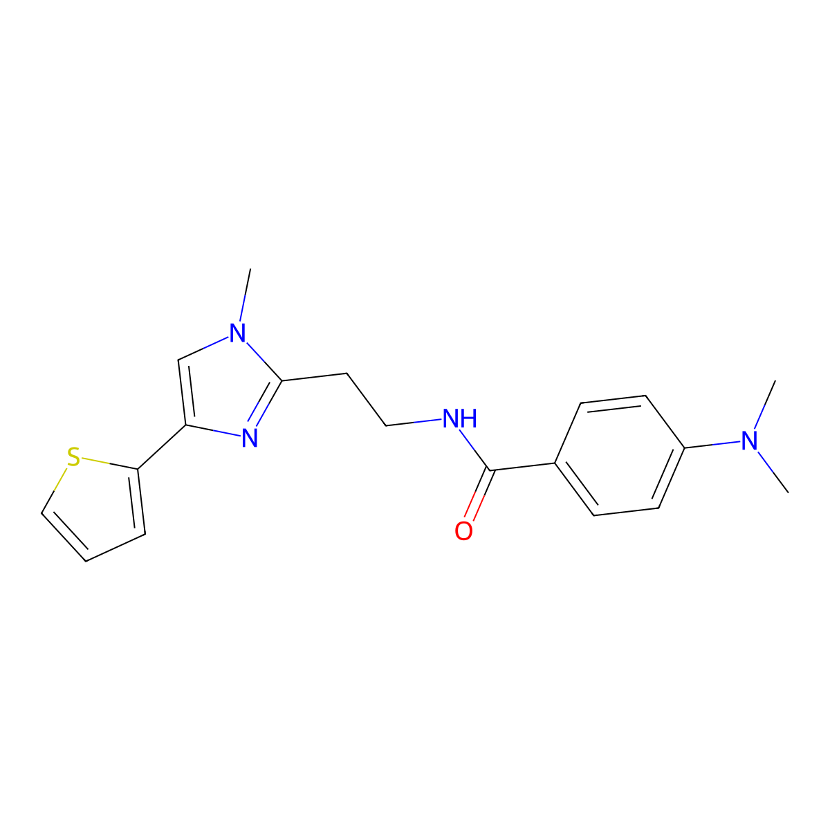 4-(dimethylamino)-N-{2-[1-methyl-4-(thiophen-2-yl)-1H-imidazol-2-yl]ethyl}benzamide molecular structure, CAS 1396758-05-6