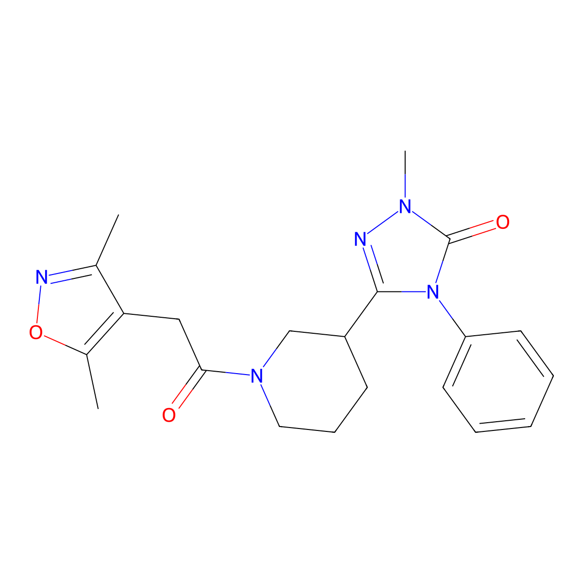 3-{1-[2-(3,5-dimethyl-1,2-oxazol-4-yl)acetyl]piperidin-3-yl}-1-methyl-4-phenyl-4,5-dihydro-1H-1,2,4-triazol-5-one molecular structure, CAS 1396758-08-9