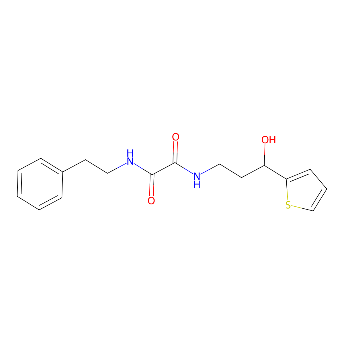 N1-(3-hydroxy-3-(thiophen-2-yl)propyl)-N2-phenethyloxalamide molecular structure, CAS 1396758-14-7