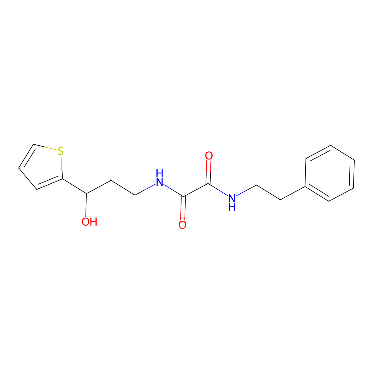 N1-(3-hydroxy-3-(thiophen-2-yl)propyl)-N2-phenethyloxalamide molecular structure, CAS 1396758-14-7