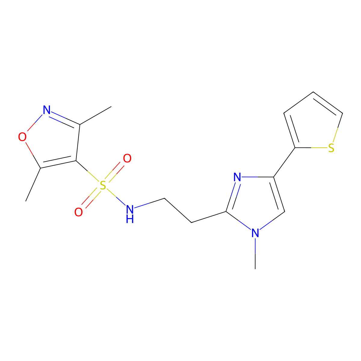 3,5-dimethyl-N-{2-[1-methyl-4-(thiophen-2-yl)-1H-imidazol-2-yl]ethyl}-1,2-oxazole-4-sulfonamide molecular structure, CAS 1396758-18-1