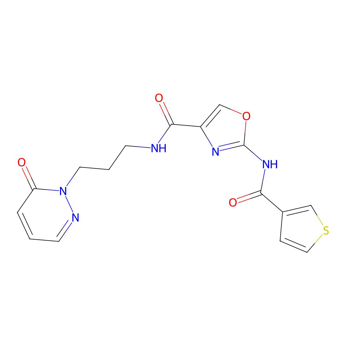 N-(3-(6-oxopyridazin-1(6H)-yl)propyl)-2-(thiophene-3-carboxamido)oxazole-4-carboxamide molecular structure, CAS 1396758-31-8