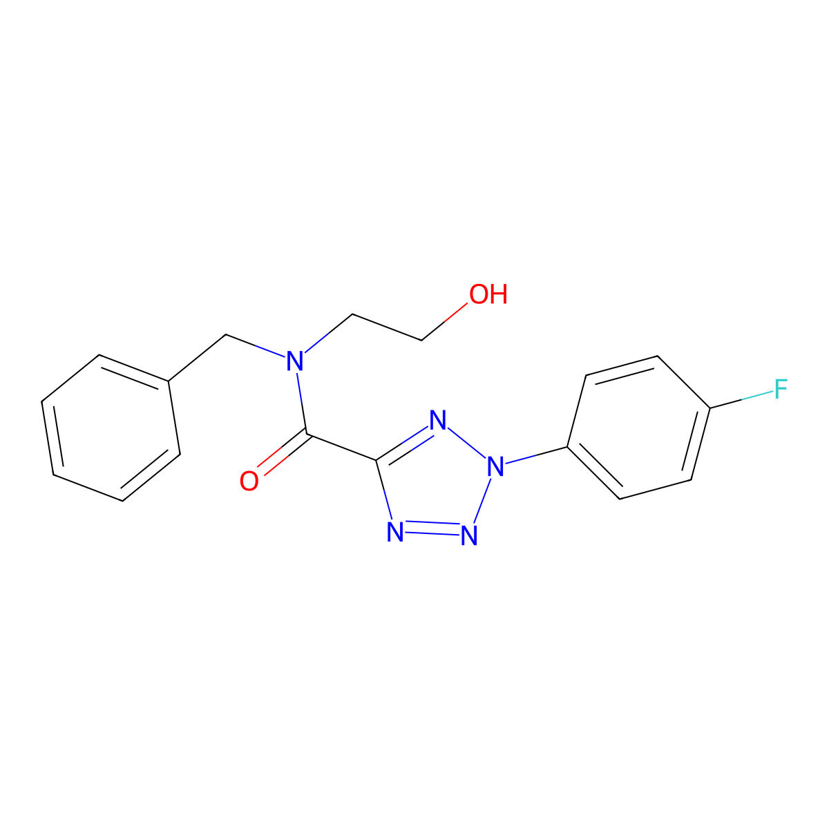 N-benzyl-2-(4-fluorophenyl)-N-(2-hydroxyethyl)-2H-tetrazole-5-carboxamide molecular structure, CAS 1396758-33-0