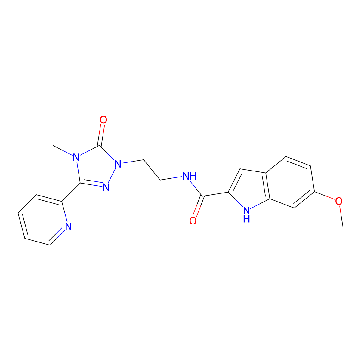 6-methoxy-N-{2-[4-methyl-5-oxo-3-(pyridin-2-yl)-4,5-dihydro-1H-1,2,4-triazol-1-yl]ethyl}-1H-indole-2-carboxamide molecular structure, CAS 1396758-36-3