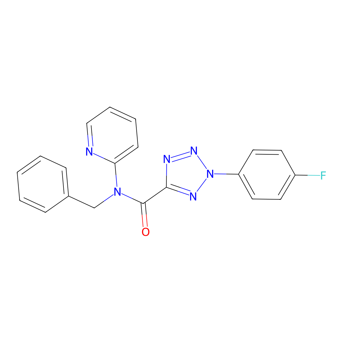N-benzyl-2-(4-fluorophenyl)-N-(pyridin-2-yl)-2H-tetrazole-5-carboxamide molecular structure, CAS 1396758-41-0