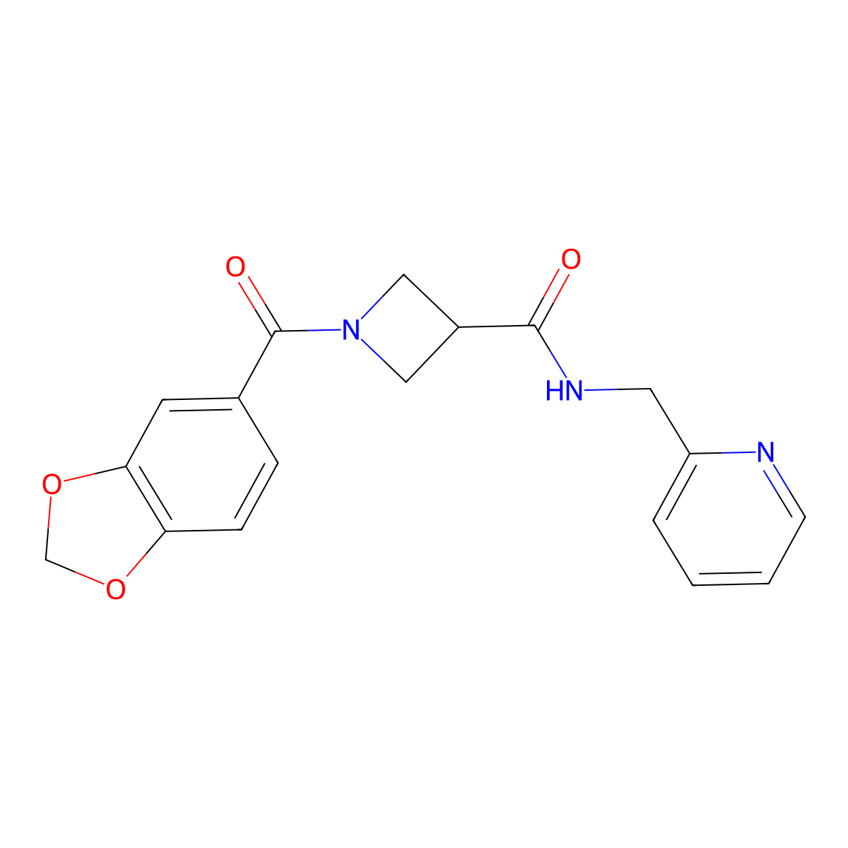 1-(benzo[d][1,3]dioxole-5-carbonyl)-N-(pyridin-2-ylmethyl)azetidine-3-carboxamide molecular structure, CAS 1396758-44-3