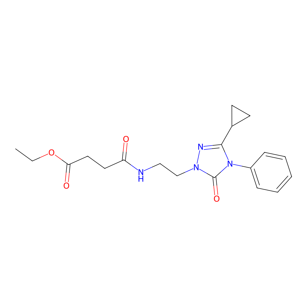 ethyl 4-((2-(3-cyclopropyl-5-oxo-4-phenyl-4,5-dihydro-1H-1,2,4-triazol-1-yl)ethyl)amino)-4-oxobutanoate molecular structure, CAS 1396758-46-5